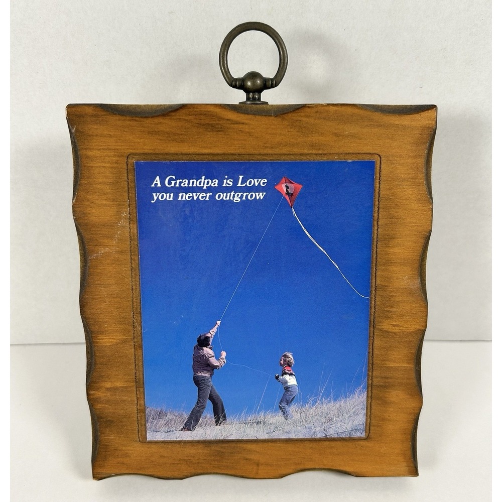 Vtg MCM Wooden Photo Plaque Grandpa is a love you never outgrow 7"x6"